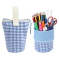thumbnail image 7 of Gingham Standing Soft Pencil Pouch for Girls 2-in-1 Cute Aesthetic Pencil Case with Zipper & Wrist Handle Stationery Holder Bag for Students Back to School Supplies,Pink-1, 7 of 7