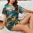 thumbnail image 4 of Fotbe Valley River Dinosaur Print Pajama Set for Women 2 Piece Loungewear Short Sleeve Tops and Shorts Set Soft Sleepwear-Large, 4 of 7