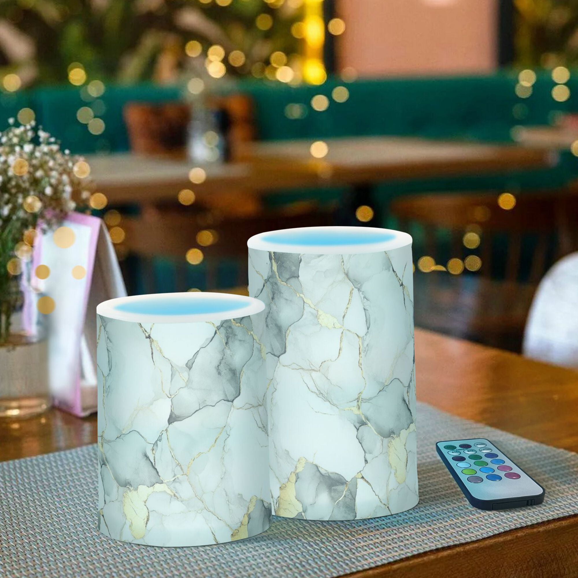 Yayeee Flameless Candles with Remote Flickering Battery Operated Multi Color Changing, Gray Marble Pattern