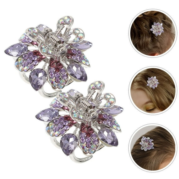SEWCHICS 2-Pack Mini Hair Clips with Rhinestones, Crystal Metal Grip for Thick, Thin, , or Short Hair, No Design