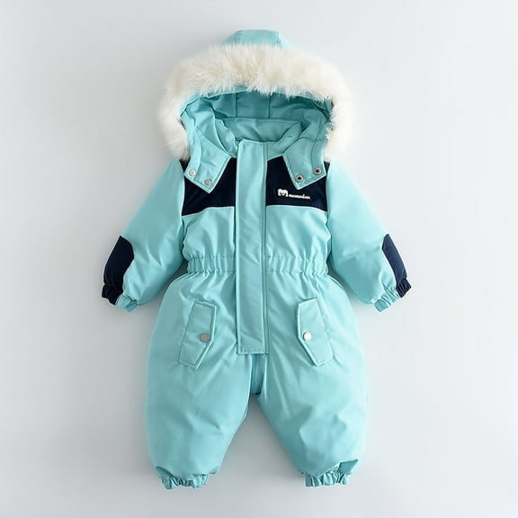 Ski Suit Kids Snowsuit Boys Girls Fashion Solid Color Keep Warm Thickening Warm Outdoor Hooded Jumpsuit