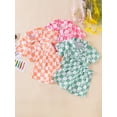 thumbnail image 4 of Aojekbee Toddler Girl Boy Summer Outfits Checkerboard Print Short Sleeve Lapel Button Down T-Shirt Elastic Waist Shorts Sets, 4 of 10