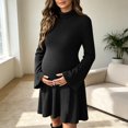 thumbnail image 6 of UKHCCC Women's Turtleneck Maternity Dress, Ribbed Knit A-Line Mini Dress with Long Bell Sleeves, Stretchy Casual Pregnancy Dress, 6 of 7