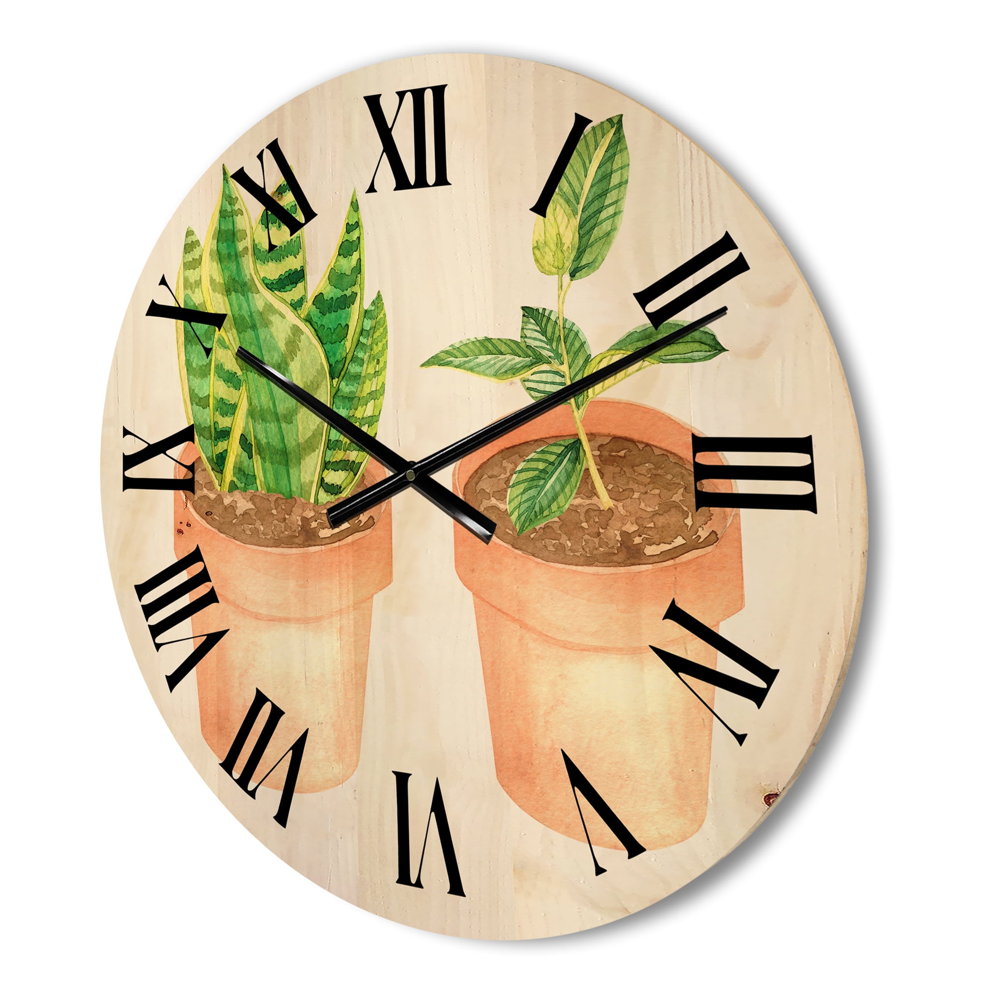 Designart 'Ficus and Sansevieria Indoor Green Home House Plants' Traditional Wood Wall Clock
