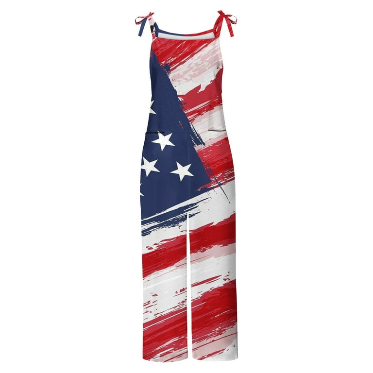 Summer Saving Patriotic Romper for Women Summer 4th Of July Outfits for Women Romper Overalls Casual Sleeveless Independence Day Jumpsuits for