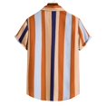 thumbnail image 2 of Camisas Casuales Para Hombre Camisas de un solo pecho de primavera y verano para hombre, camisas casuales de manga corta con estampado de rayas y solapa para la playa, camisas para (Orange, XXL), 2 of 7