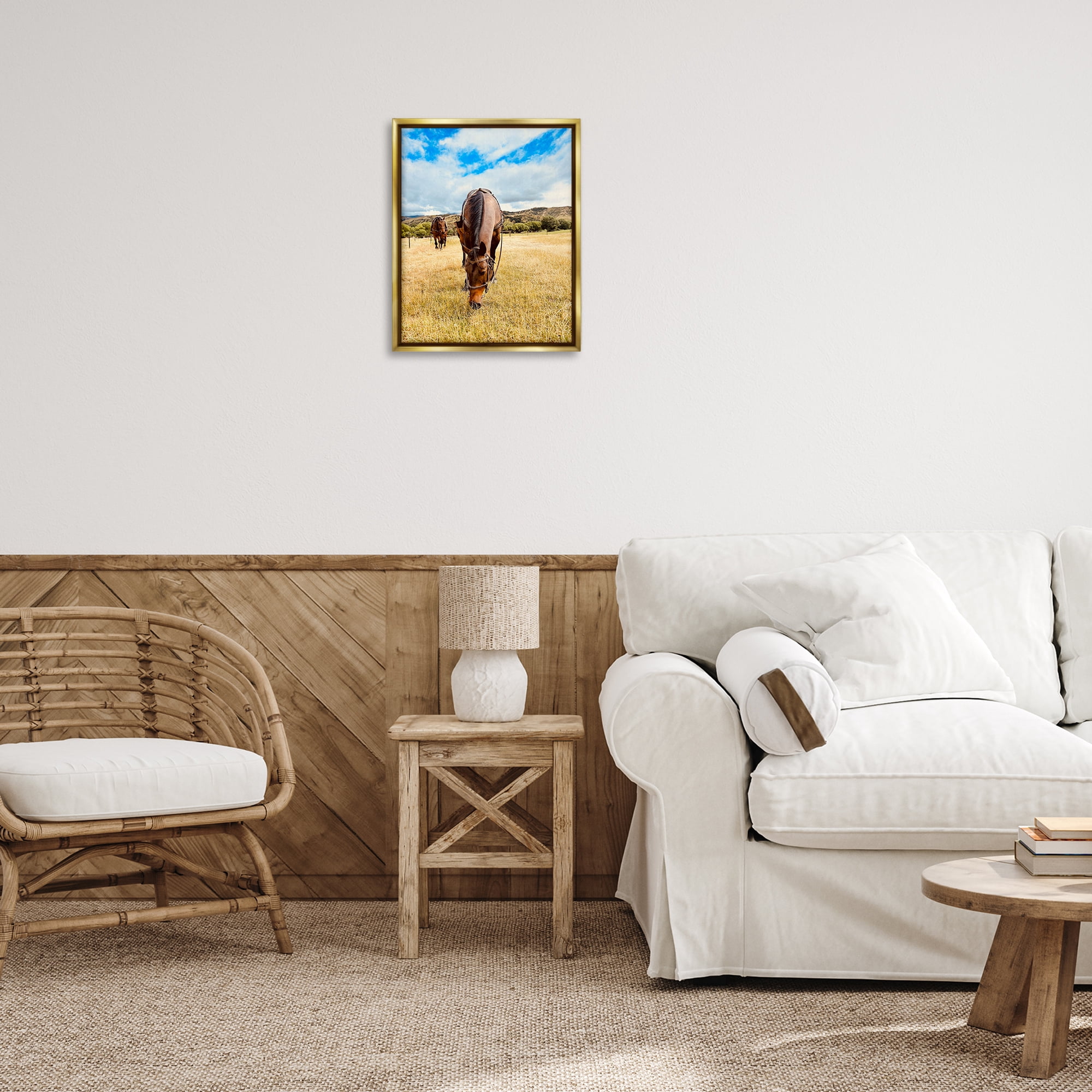 Stupell Industries Grazing Horses Pasture Animals Photography Gold Floater Framed Canvas Art Print Wall Art, 17 x 21
