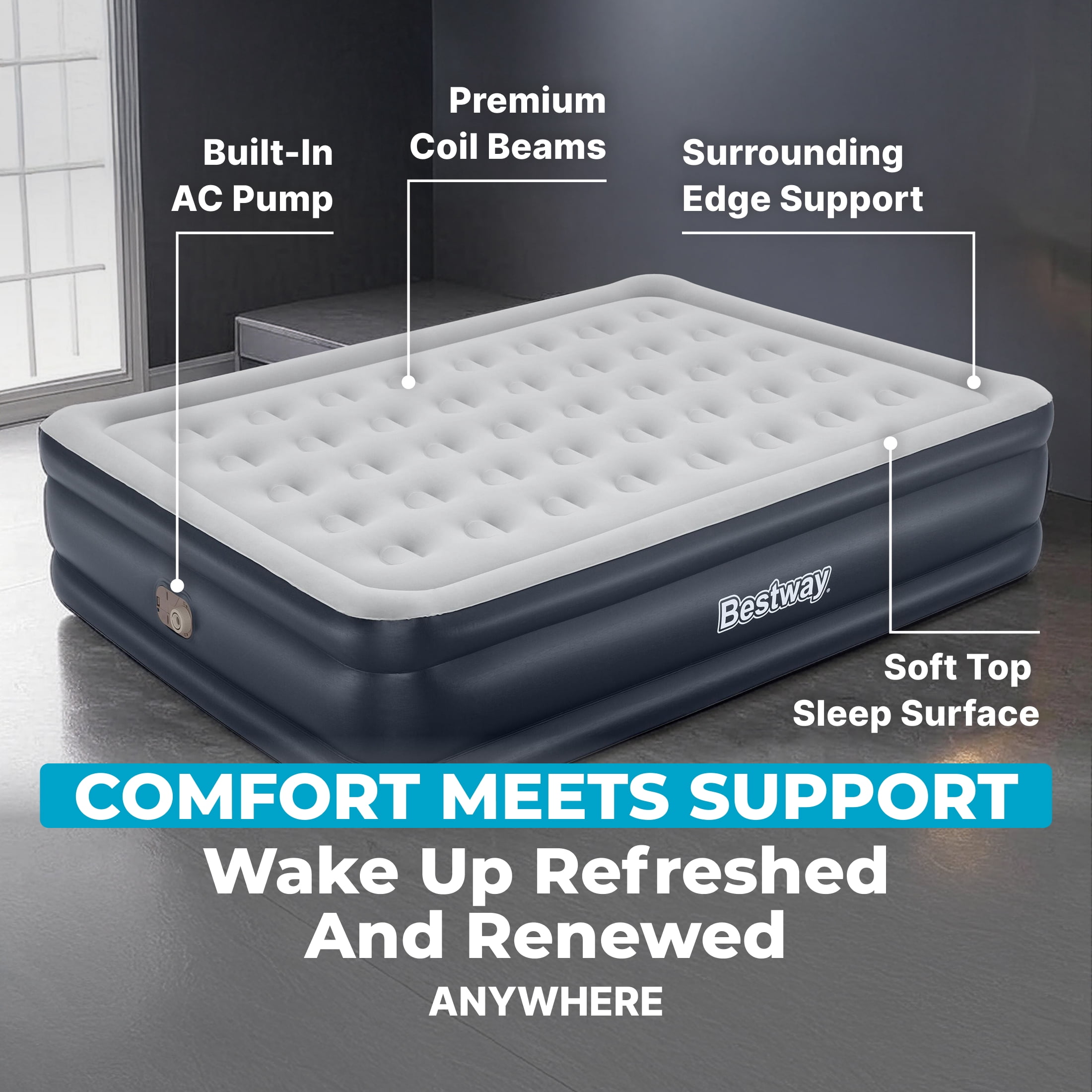 Comfort Quest Bestway 18" Queen Air Mattress with Built-in Pump