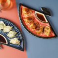 thumbnail image 3 of Dumpling Plate with Vinegar Dish Creative Ceramic Partition Plate Japanese Hand-Painted Sushi Plate Fan-Shaped Snack Plate, 3 of 12