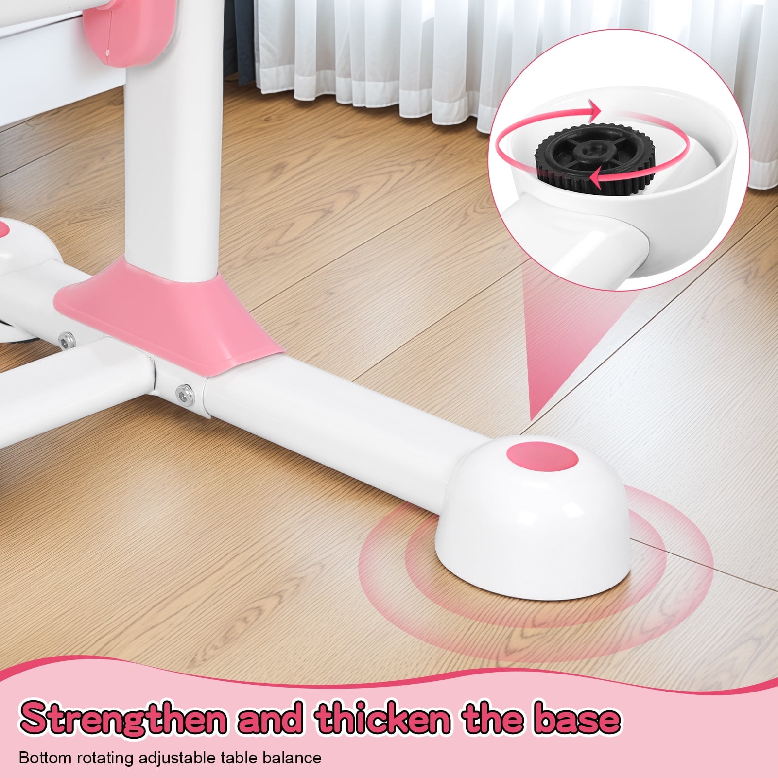 Fompes Kids Study Desk and Chair Set Height Adjustable Children's Desk and Chair Set with 50-Degree Tiltable Desktop LED Light Storage Drawer Book Stand Study Table with Chair for Bedroom Study Room