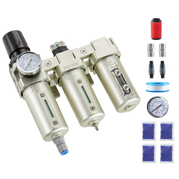 KFFKFF Air Compressor Filter Regulator, 1/2" NPT 3-Stage Air Drying System with 5μm, 0.3μm, and 0.1μm Micron Filters, Desiccant Dryer, and Automatic Drain, 175 PSI Maximum Pressure