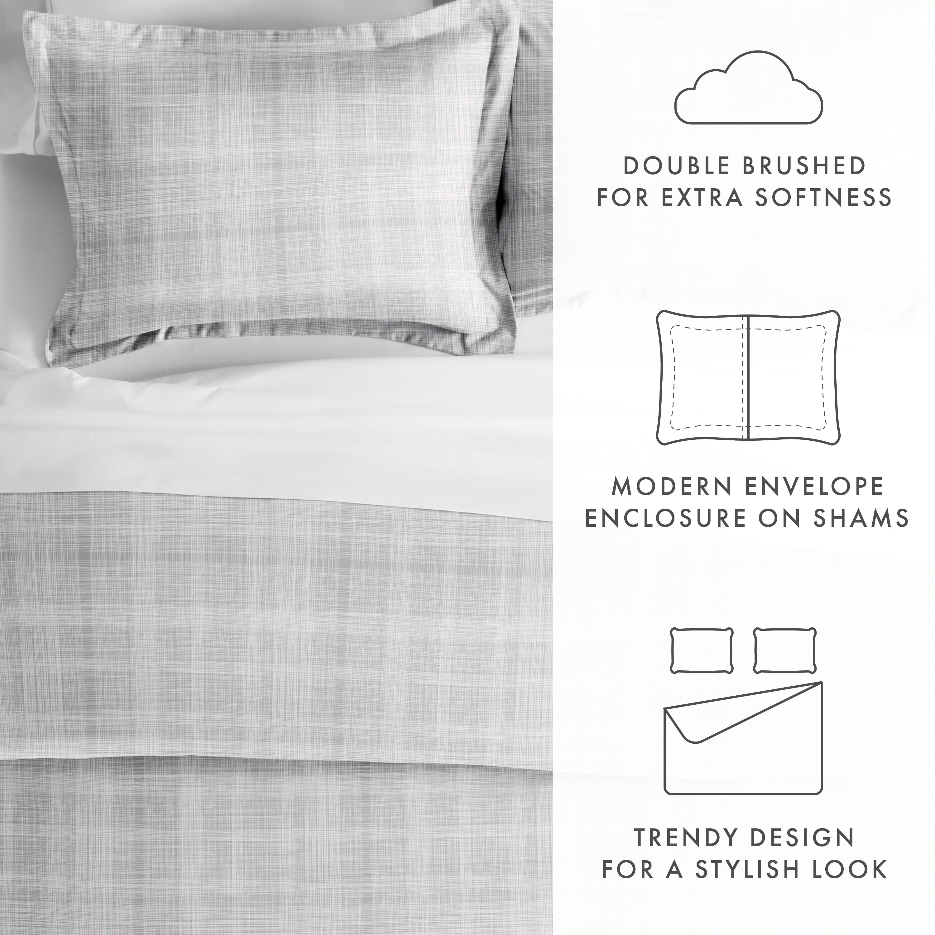 Noble Linens Gray Thatch Pattern Duvet Set 3-Piece Duvet Cover Set, Full/Queen