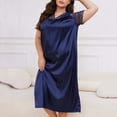 thumbnail image 4 of Plus Size Nightgown for Women, Satin Loungewear Dress Floral Lace Short Sleeve V-Neck Nightwear Long Sleepwear Pajamas for Women Skirt Cotton Soft Navy XXL, 4 of 6