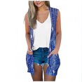 thumbnail image 2 of Tank Tops for Women under $5 Sleeveless Printed Pocket Casual Long Cardigan Blue L, 2 of 5