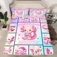 thumbnail image 2 of Feelyou Girly Pink Axolotl Queen Sheet Sets for Kids, Kawaii Boba Animal Flat Sheet, Patchwork Animal Queen Fitted Sheet, Breathable Home Decor, 4 Pieces, 2 of 7