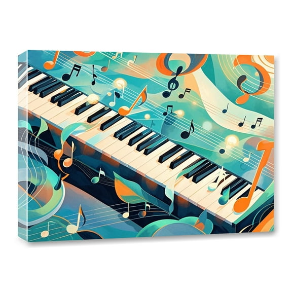 Piano Keyboard Music Notes Canvas Wall Art Framed Canvas Prints Music Theme Painting Poster Vintage Abstract Wall Art for Bedroom Living Room Bathroom Dining Room Home Office Wall Decor 12x16 Inch