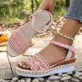 thumbnail image 4 of Rokment Women's Crochet Flower Platform Wedge Dress Sandals Beach Boho Fashion Casual Hollow out Espadrilles Chunky High Heel Summer Shoes Bride Wedding Red Size 7, 4 of 7