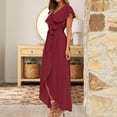 thumbnail image 4 of Bigersell Formal Dresses for Women Evening Party Wrap Dress Front Split Ruffle Maxi Dress with Belt Ruffled Flounce Short Sleeve V-Neck Elegant Long Dresses Casual Loose Beach Sundresses, Red XXL, 4 of 8