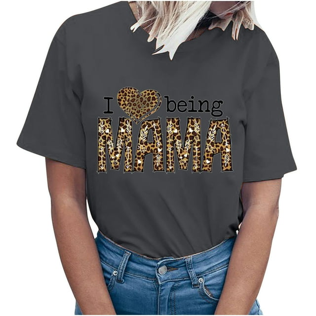 Camisetas estampadas con cuello redondo para el día de la madre para mujer Camisetas estampadas Camiseta de manga corta Blusa Tops Fridja bn3680