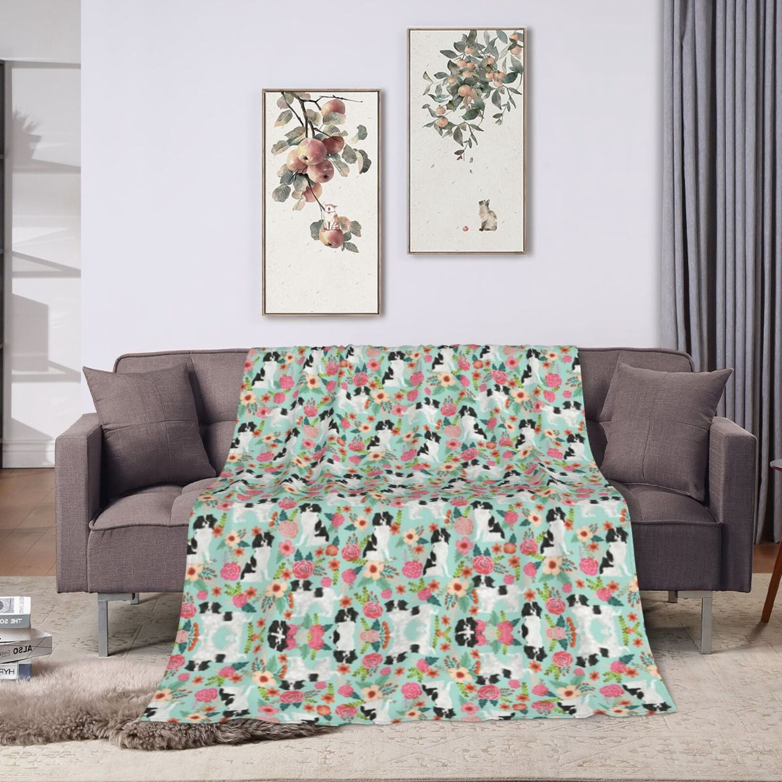 Wijzvio Japanese Chin Dogs Lovers Flower Floral Throw Blanket Soft Fuzzy Fleece Blanket For Couch Bed Living Room Decoration 50"X40"