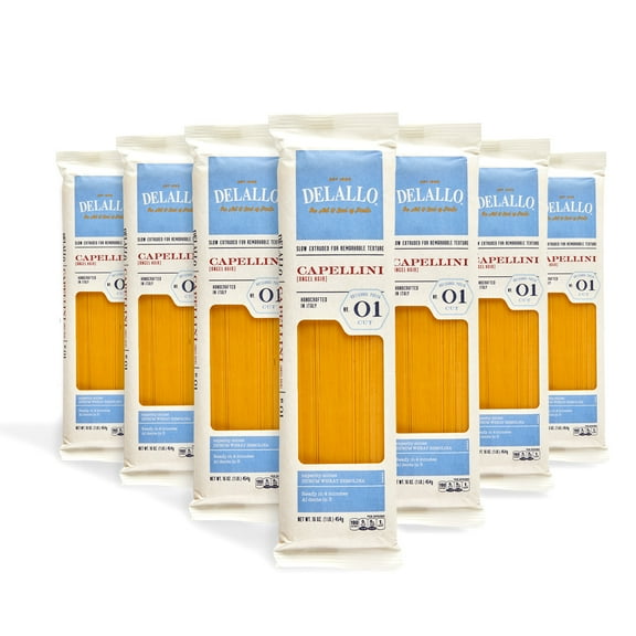 DeLallo Capellini Angel Hair Pasta, Non-GMO, 16 oz Bag, (8 Pack)