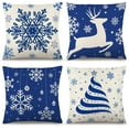 thumbnail image 1 of DecorX Juego de 4 fundas de almohada navideñas azules de 45,7 x 45,7 cm, estilo rústico, de lino, para sofá, con decoraciones navideñas azules., 1 of 5