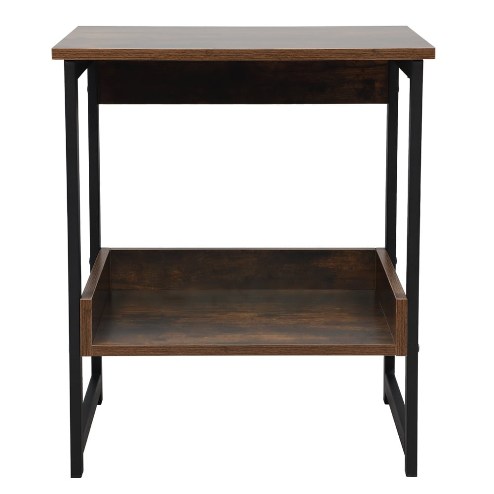 Industrial Home End Table, Night Stand Side Table with Storage Shelf for Bedroom, Living Room, Brown
