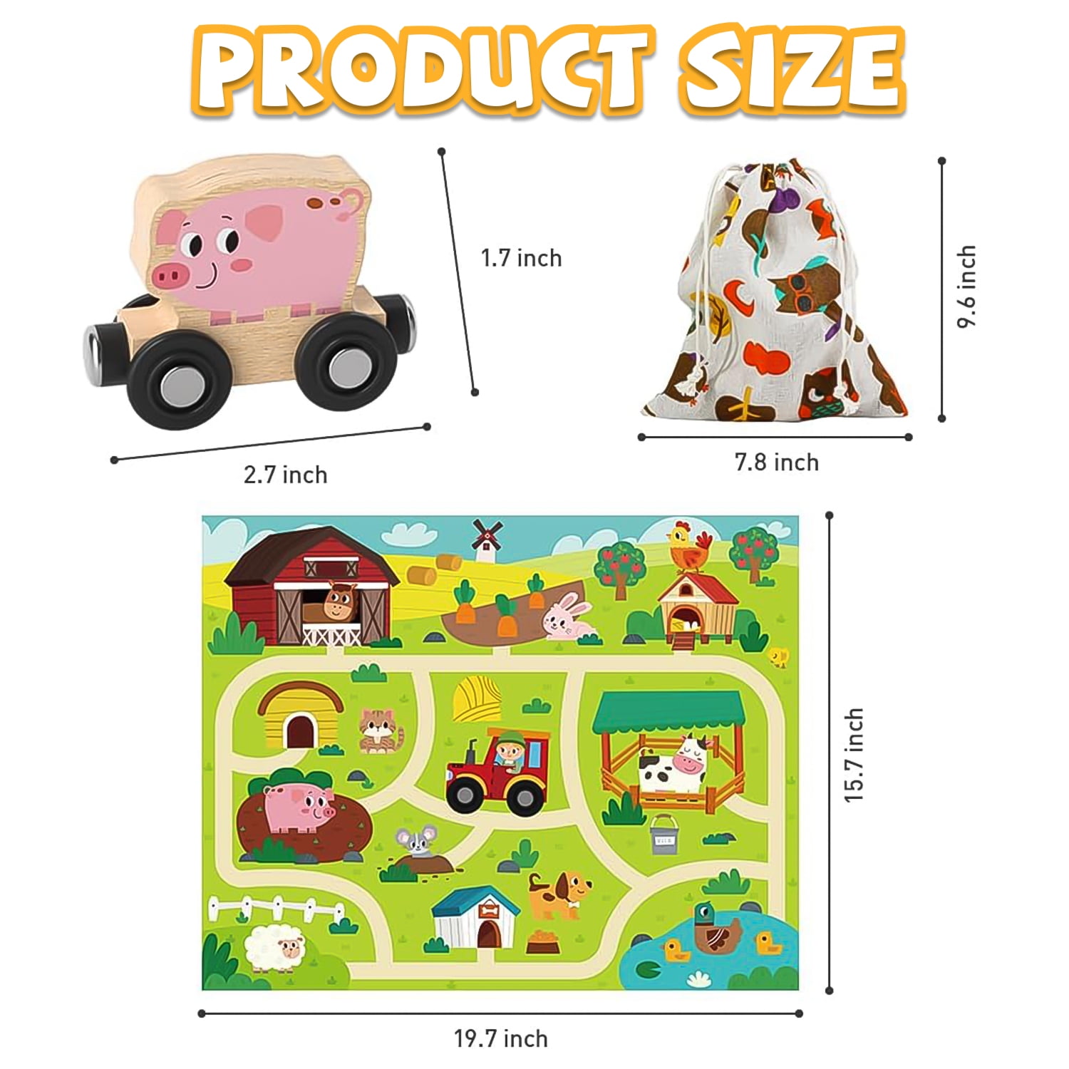 Sytle-Carry Learning Toys for Toddlers 1-3, 11-Piece Magnetic Wooden Animals Train Set, Montessori Toy