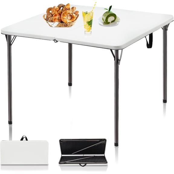 34 Inch Folding Square Card Table with Collapsible Legs and Carrying Handle White