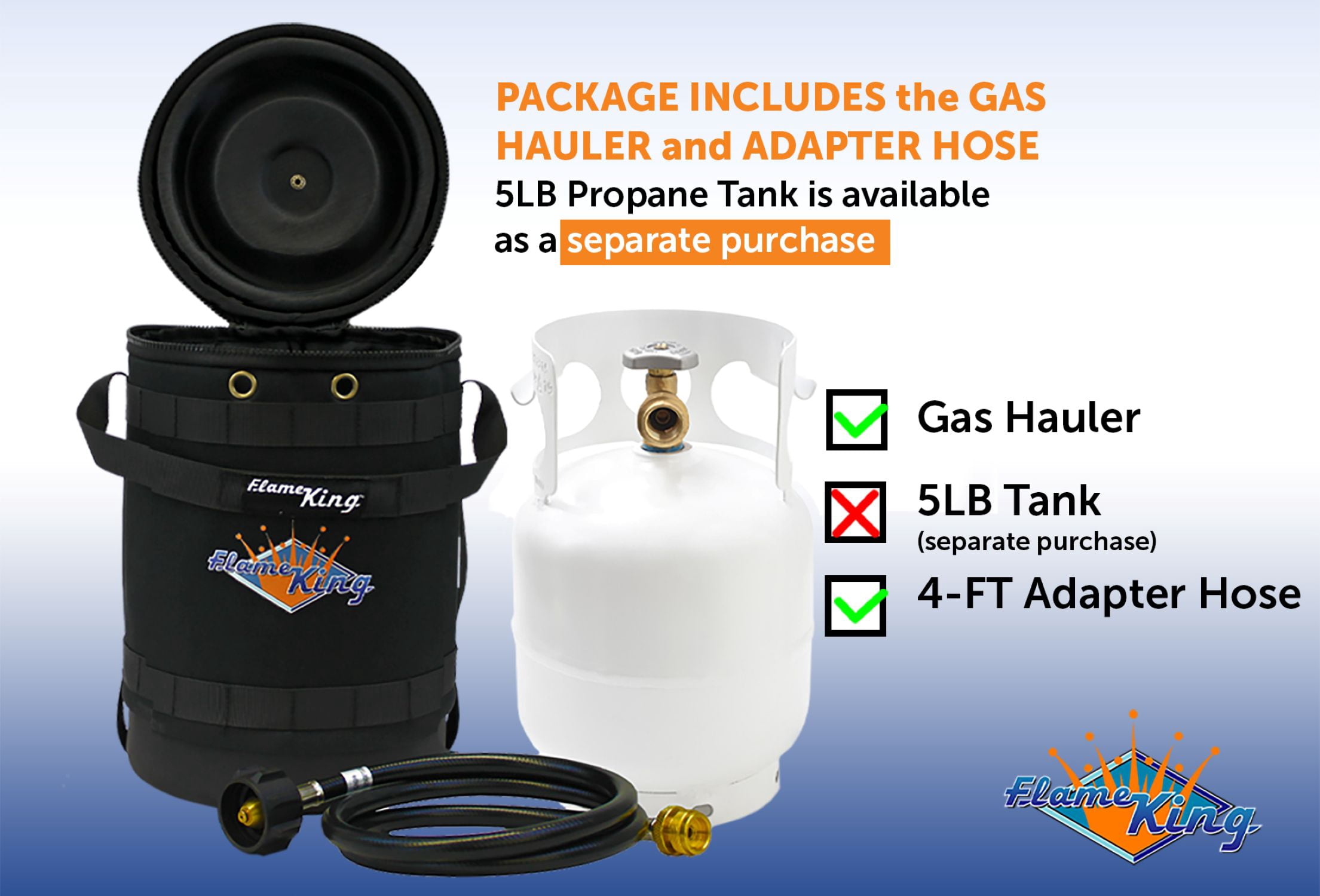 Flame King Gas Hauler Kit with Insulated Carry Case for 5 lb Propane Tank and 4ft Hose for Camping Outdoor