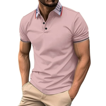 Mens T-shirts Men s Leisure Fashion Design Lapel Button Short Sleeve Tops K87 Star Slipper Boy Memory Foam Slipper Fitted Long Sleeve Shirt Loose Long Tees for Men Scrub Shirt Athletic Men Red XL