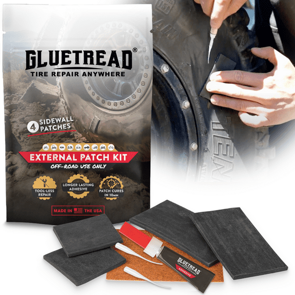 Gluetread Sidewall Tire Repair Kit, External Patch for Tubeless Tires, No Tire Removal Needed