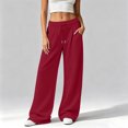 thumbnail image 6 of Women’s Drawstring Elastic Waist Wide Leg Pants, Loose High Waist Casual Trousers with Side Pockets Daily Workout Travel Lounge Pants for Women Red L, 6 of 6