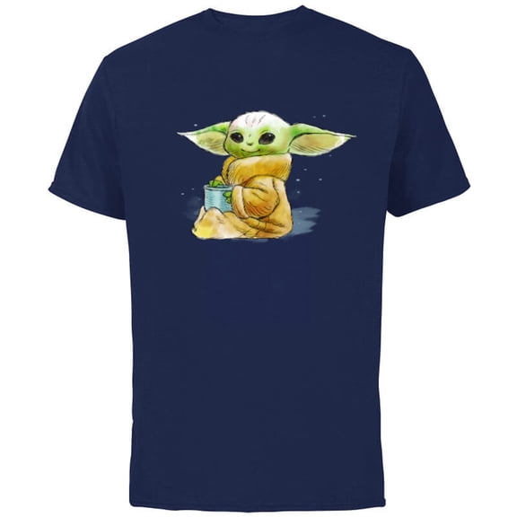 Star Wars The Mandalorian The Child Drink Soup Illustration - Short Sleeve Cotton T-Shirt for Adults - Customized-Navy