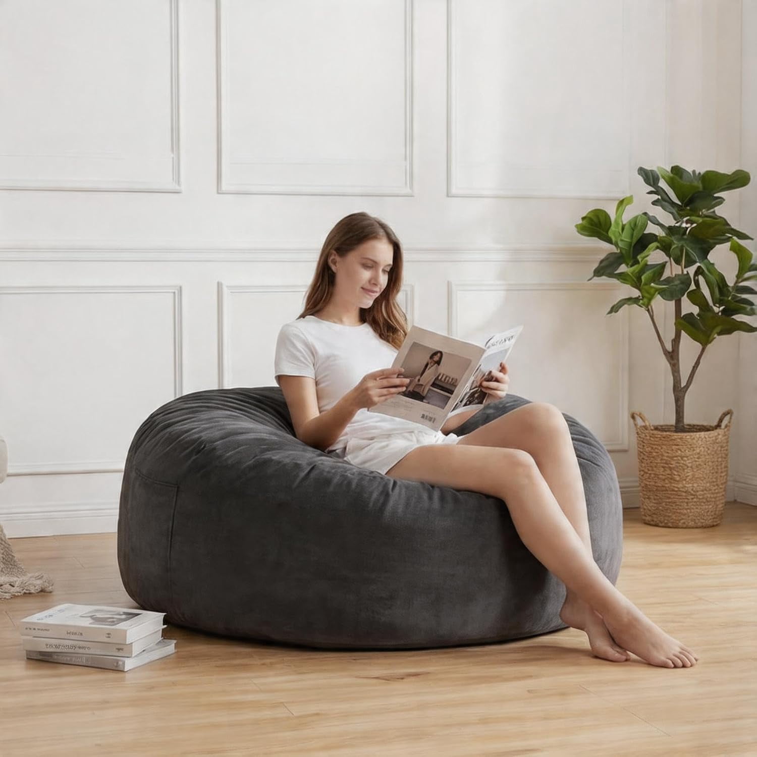 4 in 1 Convertible Bean Bag Chair Bed for Adults 4ft Large Beanbag Chair with High Memory Foam Filler and Removable Cover, Oversized Comfy Flannel Bean Bag Couch Bed Lazy Sofa for Adults Teen