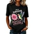 thumbnail image 2 of Domuza Women's Breast Cancer Shirts Hummingbird Print Cancer Survivor Short Sleeve Crew-Neck Tshirts ,in October We Wear Pink Tops XL, 2 of 6