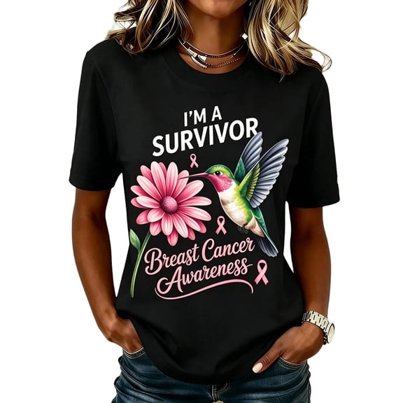JULMCOMO Breast Cancer Shirts for Women Breast Cancer Awareness Crew Neck Casual Tshirts Loose Short Sleeve Pink Ribbon Graphic Tees Black L