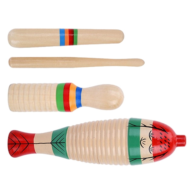 Phenofice 2 Sets Small Percussion Instruments Wood Assorted Color Musical Talent Cultivation for Kids