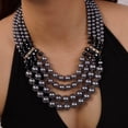 thumbnail image 2 of 1920s Flapper Faux Pearl Strand Necklace and Earrings Set Boho Vintage Layered Long Chunky Crystal Stacked Choker for Women, 2 of 12