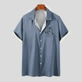 thumbnail image 4 of WREESH Men's Button Down Shirts Fashion Comfortable Printed Short Sleeve Turndown Collar Shirts Trendy Casual Tops Navy, 4 of 5