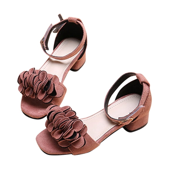 Owordtank Little Big Girls Flower Middle High Heel Princess Sandals Kids Shoes Dress Platform Sandals