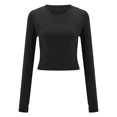 thumbnail image 4 of Arlun,Womens Plain Thin T Shirts Casual Crew Neck Stretchy Tight Tops Women's Soft Comfortable Lightweight Breathable Long Sleeve Finger Button Workout Tshirts Black S, 4 of 7