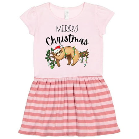 

Inktastic Merry Christmas Cute Sloth with Santa Hat and Lights Gift Toddler Girl Dress