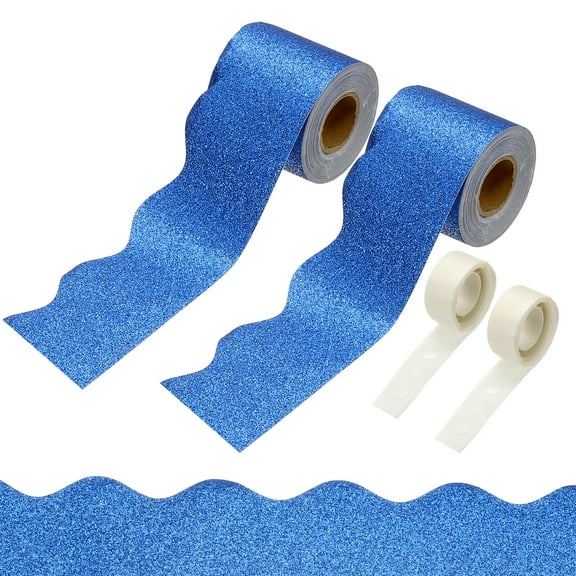 Uxcell 2 Rolls Glitter Bulletin Board Borders, 65.6ft Blue Border with Clear Sticky Dots