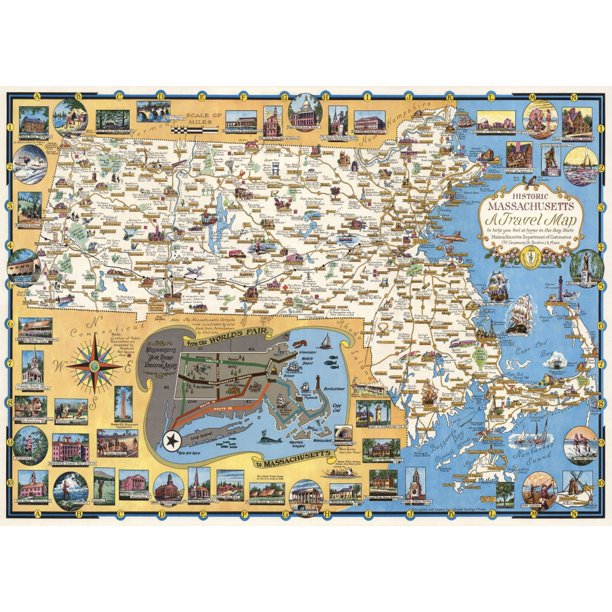 1957 Map of Massachusetts 1000 piece jigsaw puzzle for adults