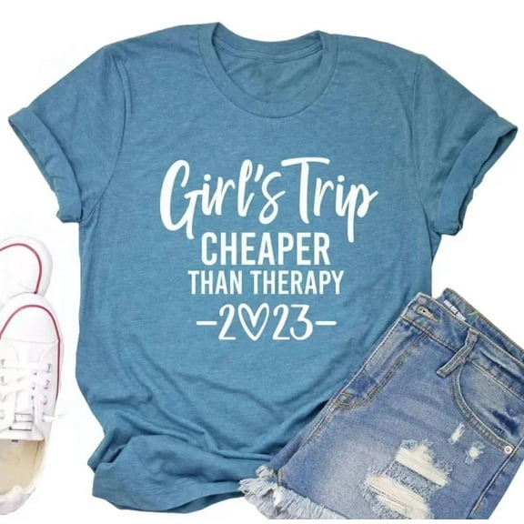 Girl's Trip Cheaper Than Therapy Shirt for Women Letters Printed Funny Girls Trip 2023 T Shirts Holiday Vacation Shirt