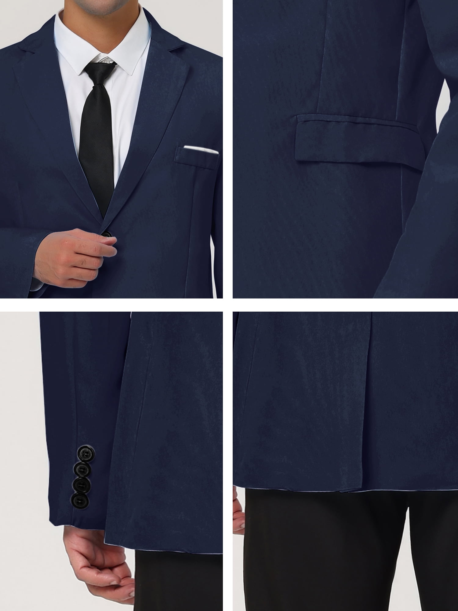 Unique Bargains Men's Slim Fit Blazer Single Breasted One Button Sports Coat S Navy Blue