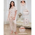 thumbnail image 4 of Womens Silk Satin Pajamas Set 2pcs Short Sleeve Button Down Pajama Set Womens Satin Sleepwear Set with Long Pant Womens Soft Loungewear Set, S-XXL, 4 of 10