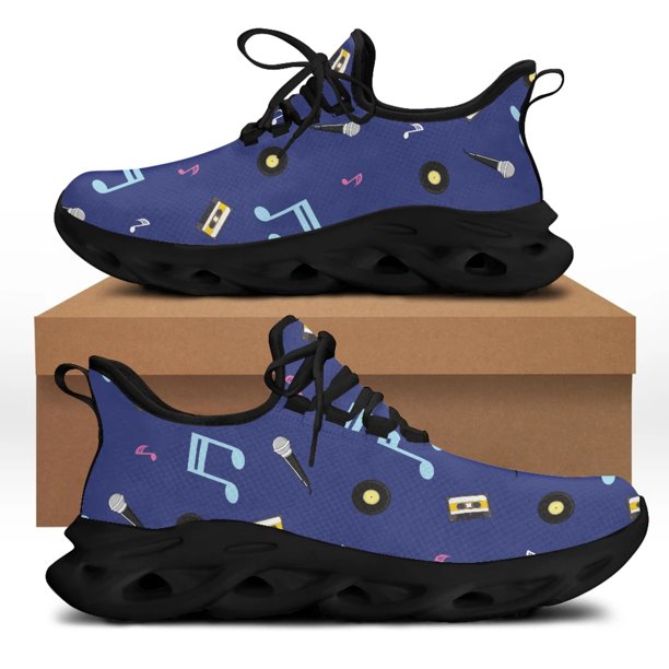 Yikeluo Zapatos de diseño para mujer, zapatillas con notas musicales, transpirables, de malla, planos informales, superligeros
