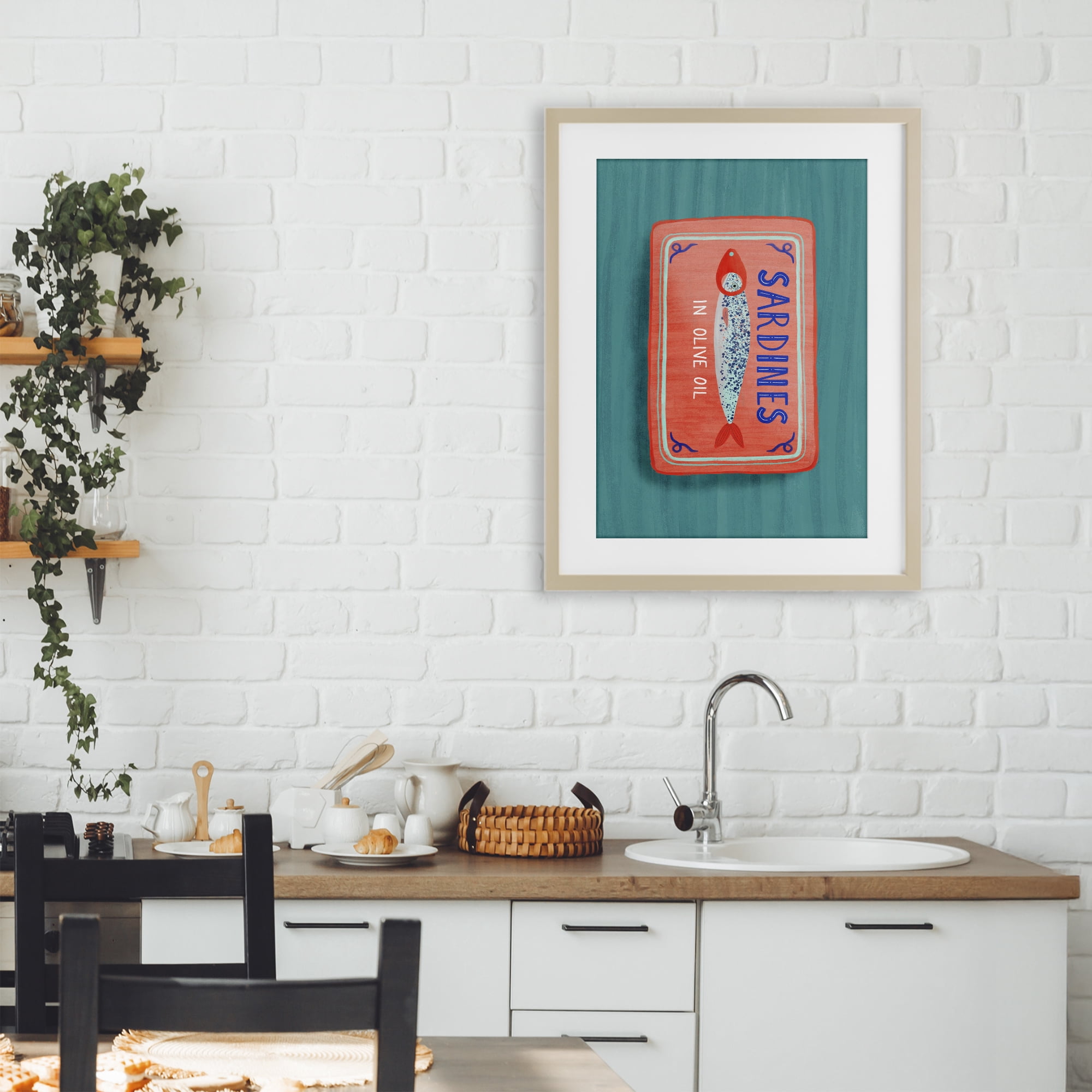 Stupell Industries Sardines Olive Oil Seafood Birch Framed Print Under Glass, design by Metka Hiti